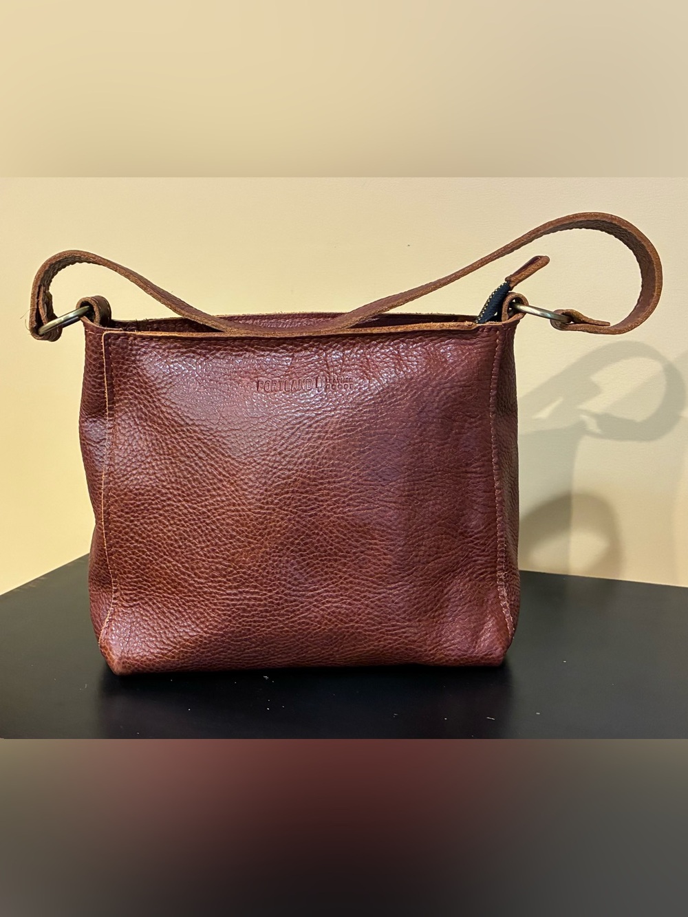 Portland Leather Goods Triangle Shoulder Bag Nutmeg Pebble Leather